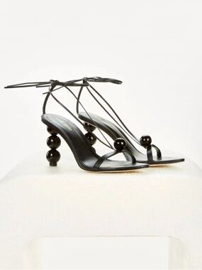 cult gaia Black Beaded Heel Strappy Sandals